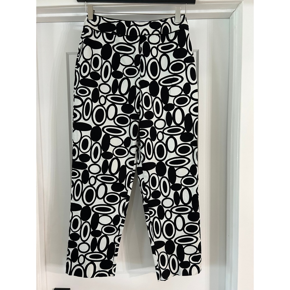 Talbots Petites Black White Geometric‎ Oval Print Ankle Pants Stretch Size 4P